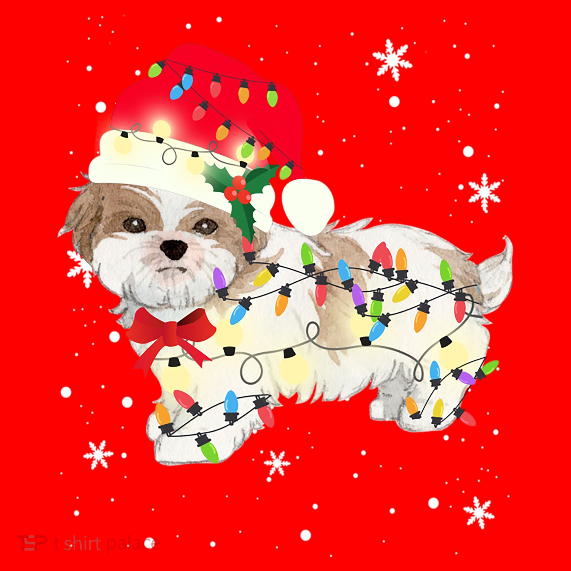Shih Tzu Dog Christmas Light Xmas Mom Dad Funny Gift Great Gift Santa Hat