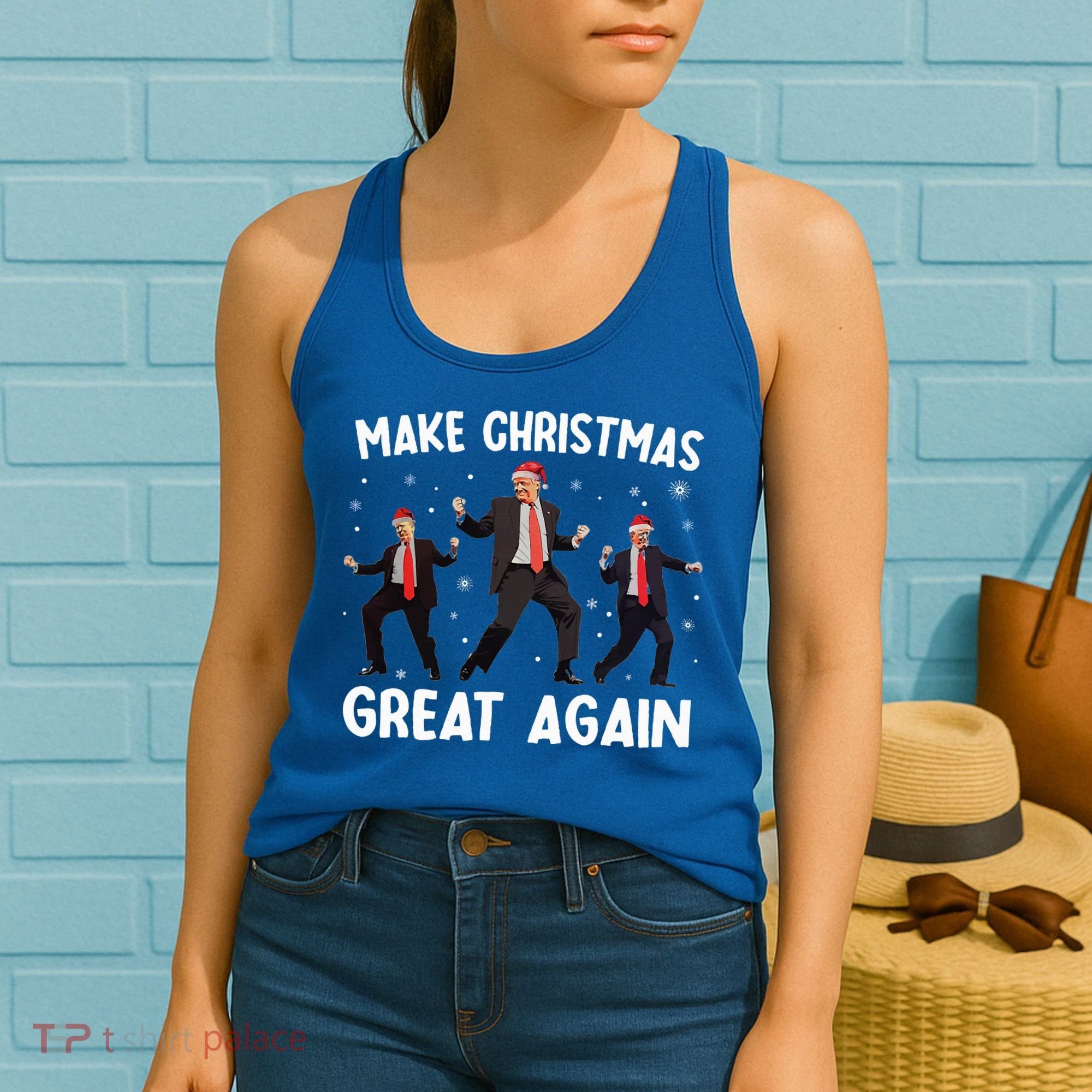 Santa Trump Dance Make Christmas Great Again Xmas Pajamas Women's Tank Top