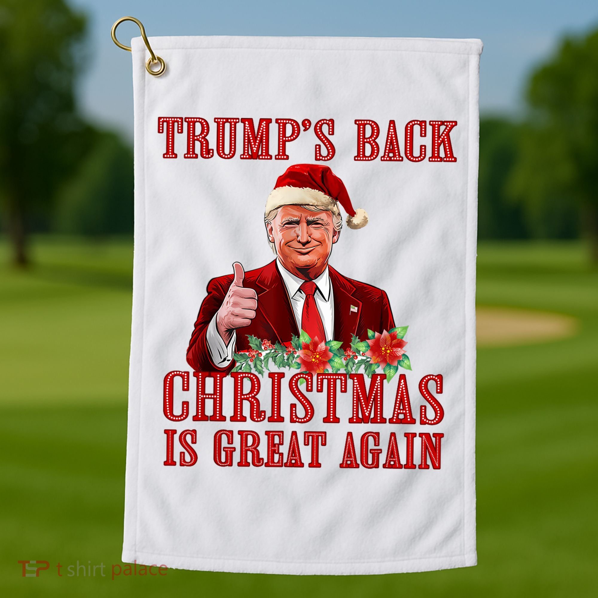 Santa Trump Dance Make Christmas Great Again Ugly Sweater Golf Towel