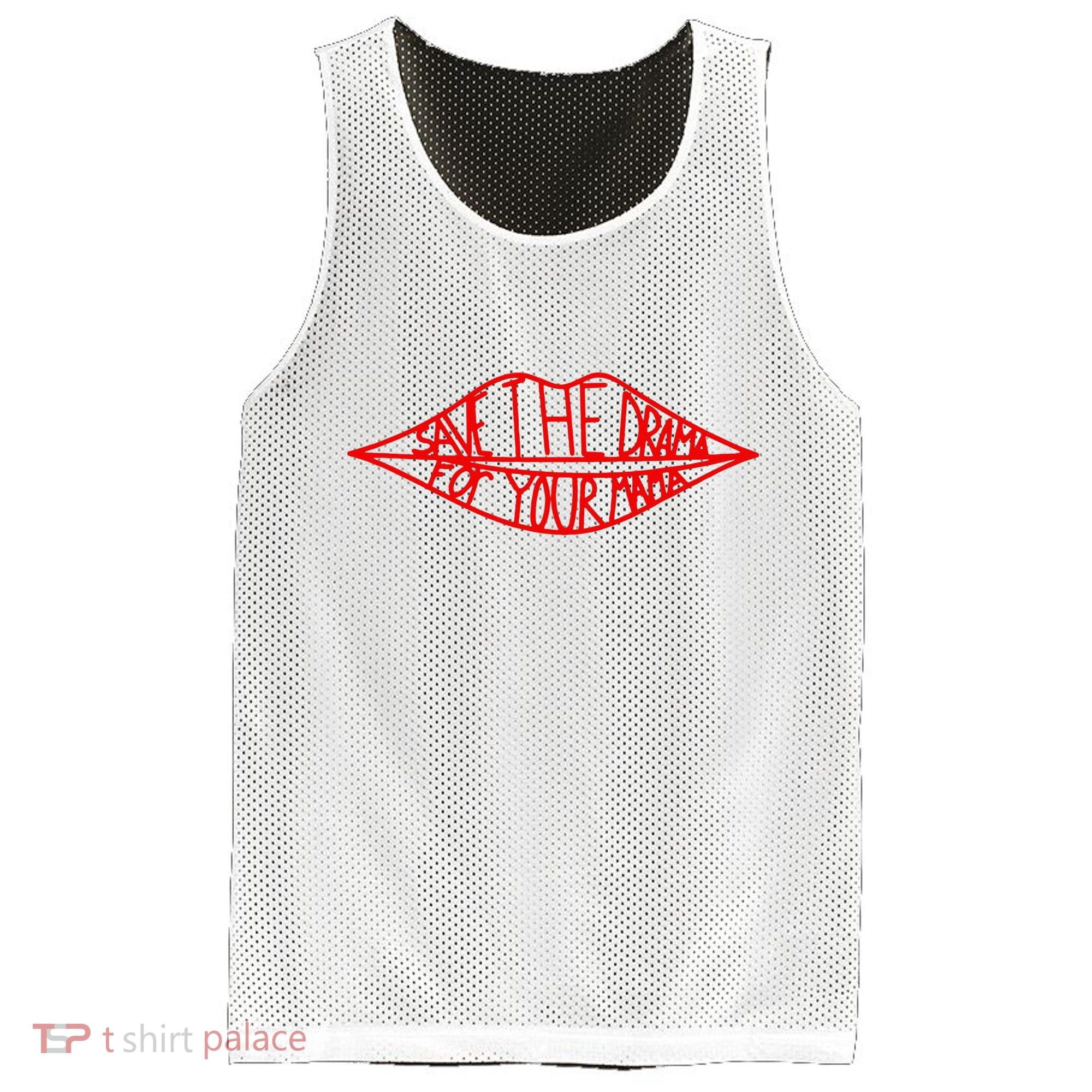 Save The Drama For Your Mama Lips Funny Mesh Reversible Basketball Jersey Tank