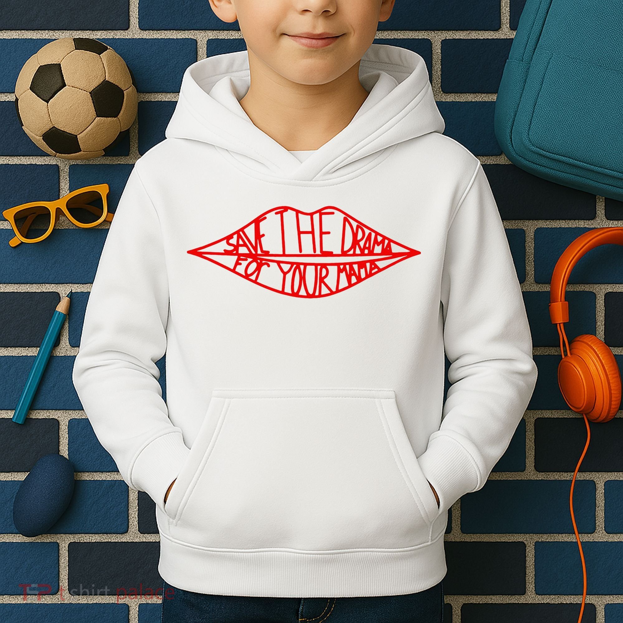 Save The Drama For Your Mama Lips Funny Kids Hoodie