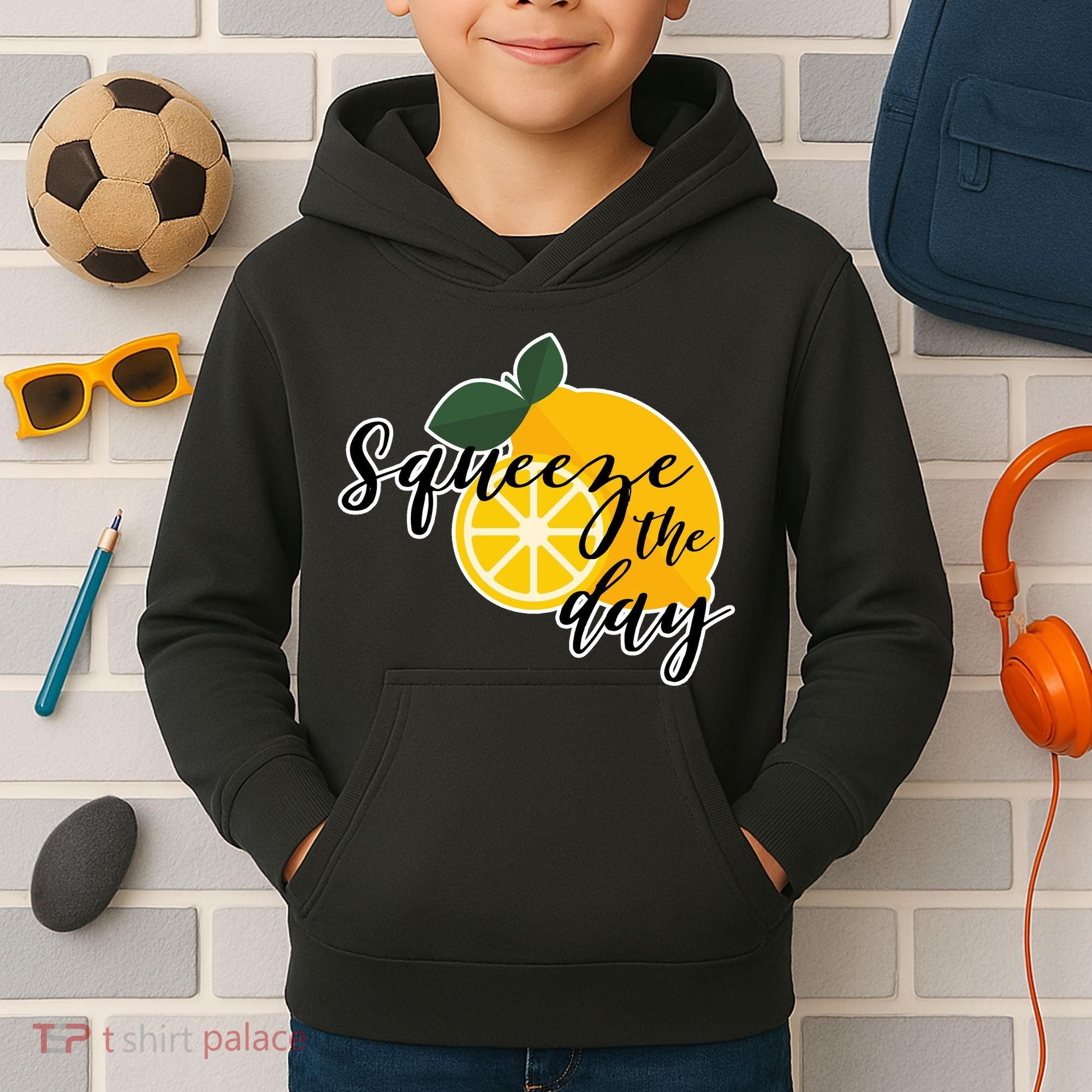 Squeeze The Day Lemon Motivational Kids Hoodie