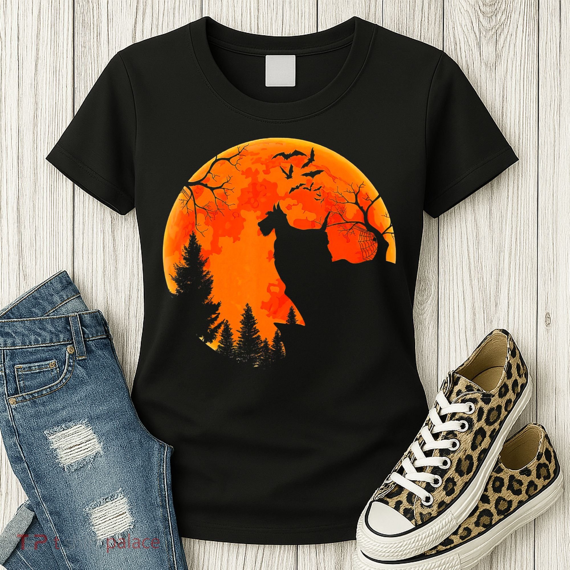 Scottish Terrier Dog And Moon Halloween Costume Dog Lover Women's T-Shirt