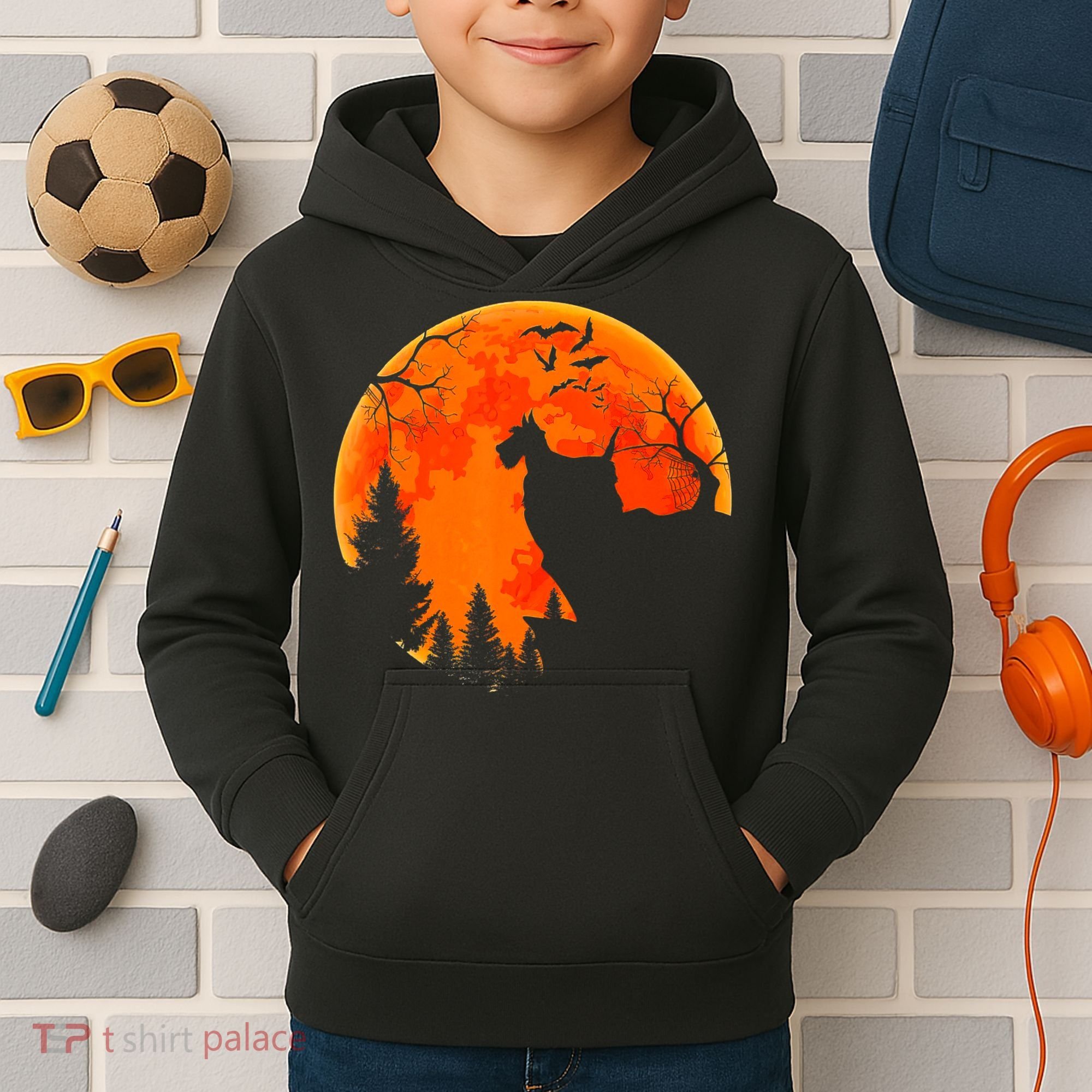 Scottish Terrier Dog And Moon Halloween Costume Dog Lover Kids Hoodie