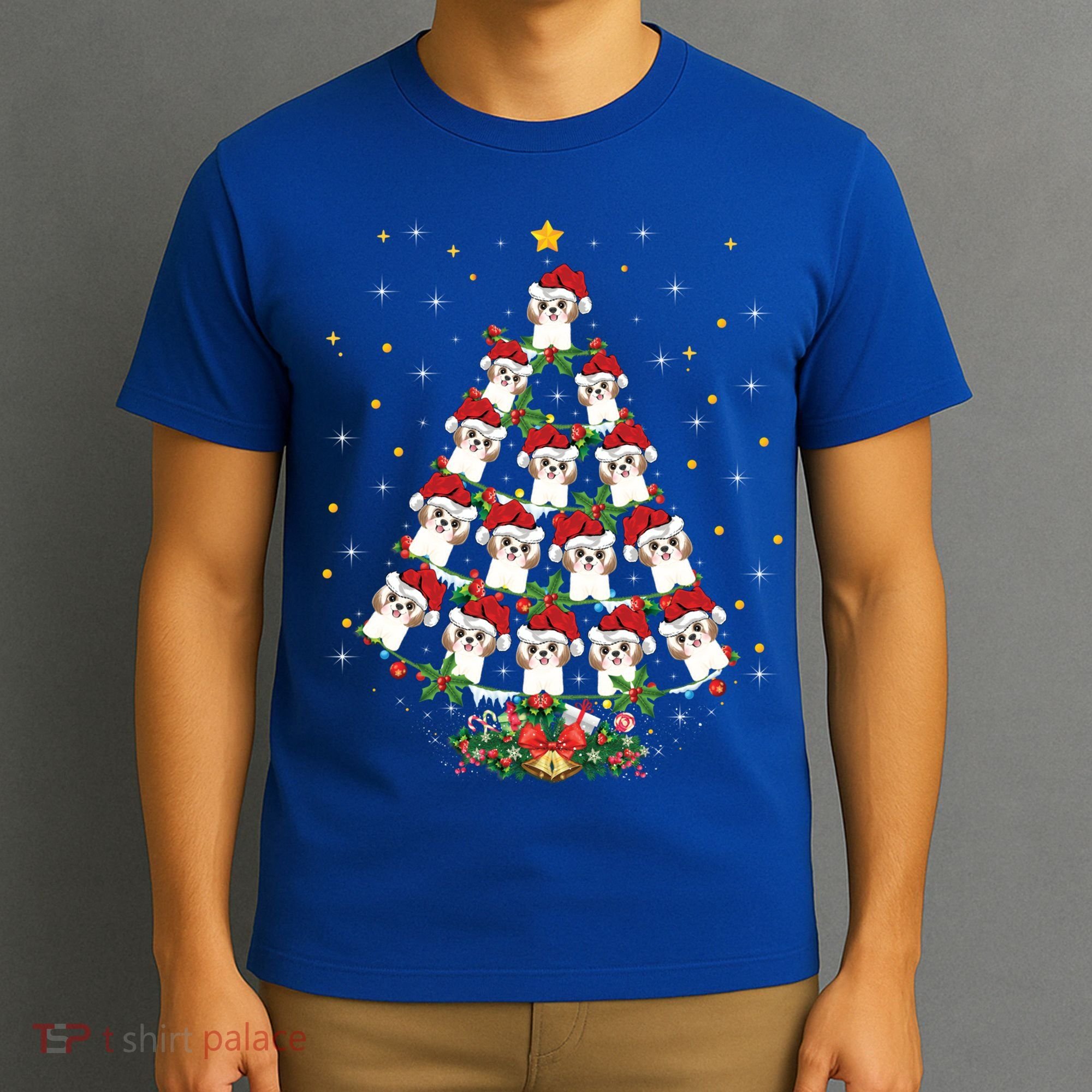 Shih Tzu Dog Lover Xmas Santa Hat Shih Tzu Christmas Tree Cool Gift T-Shirt