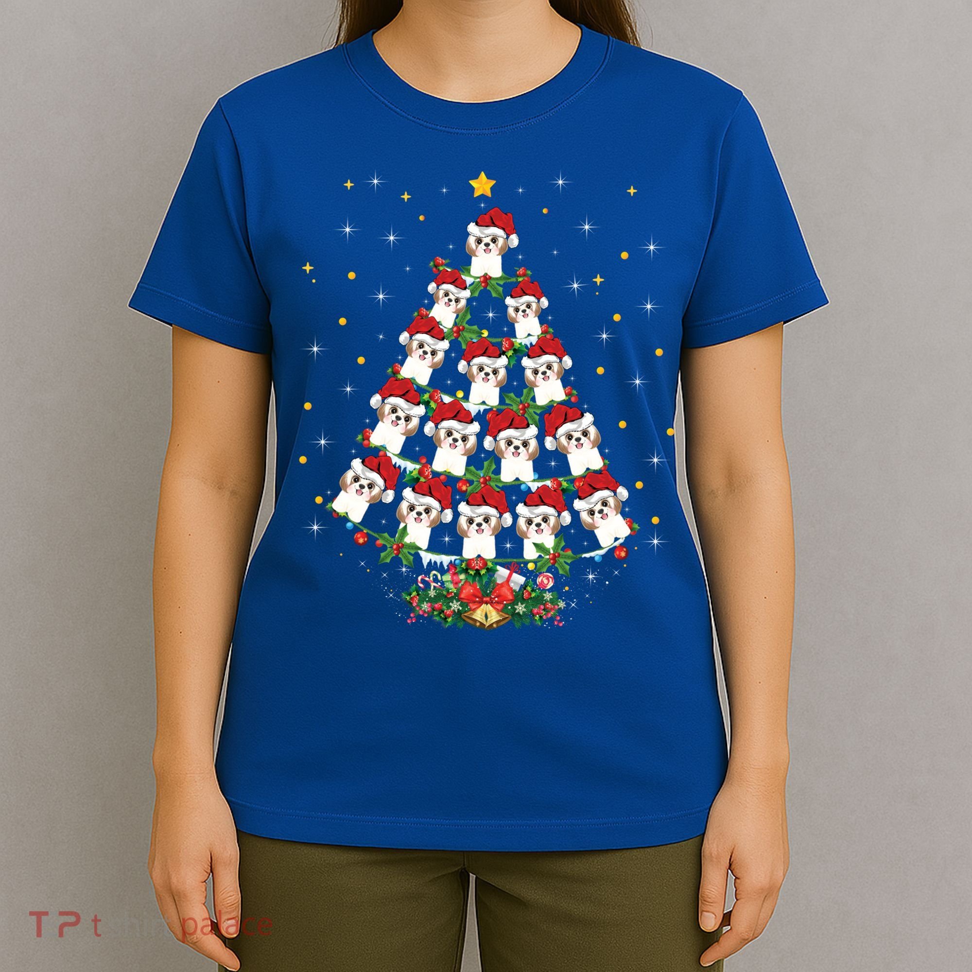 Shih Tzu Dog Lover Xmas Santa Hat Shih Tzu Christmas Tree Cool Gift T-Shirt
