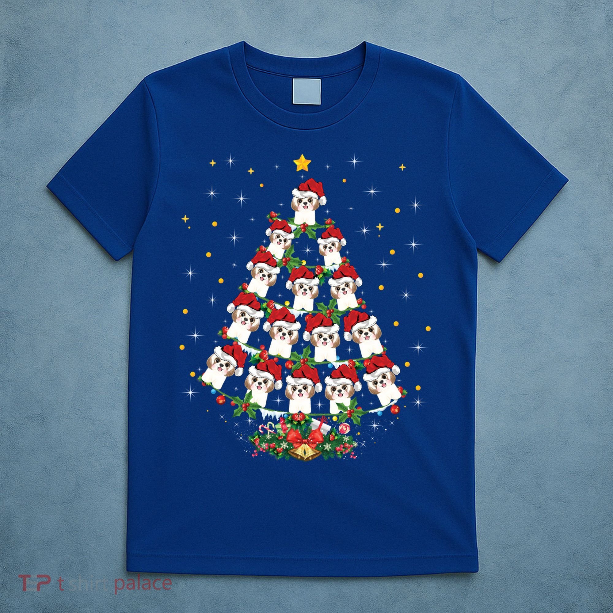 Shih Tzu Dog Lover Xmas Santa Hat Shih Tzu Christmas Tree Cool Gift T-Shirt