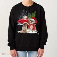 Shih Tzu Dog Riding Red Truck Christmas Tree Xmas Gift Women's Sweatshirt thumb 0