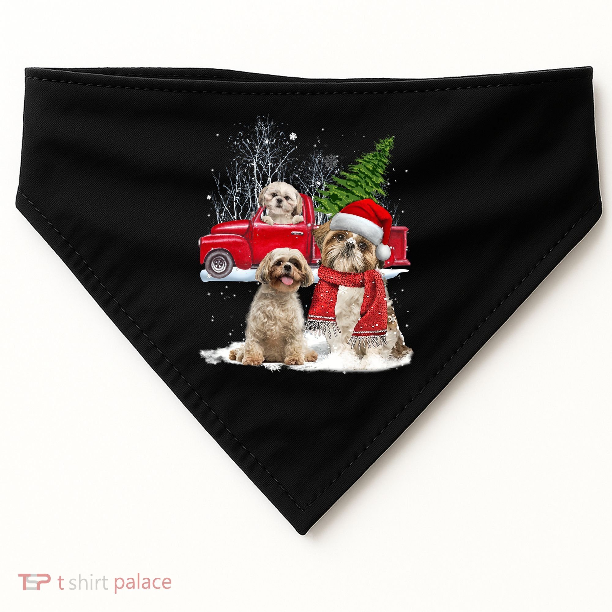 Shih Tzu Dog Riding Red Truck Christmas Tree Xmas Gift USA-Made Doggie Bandana