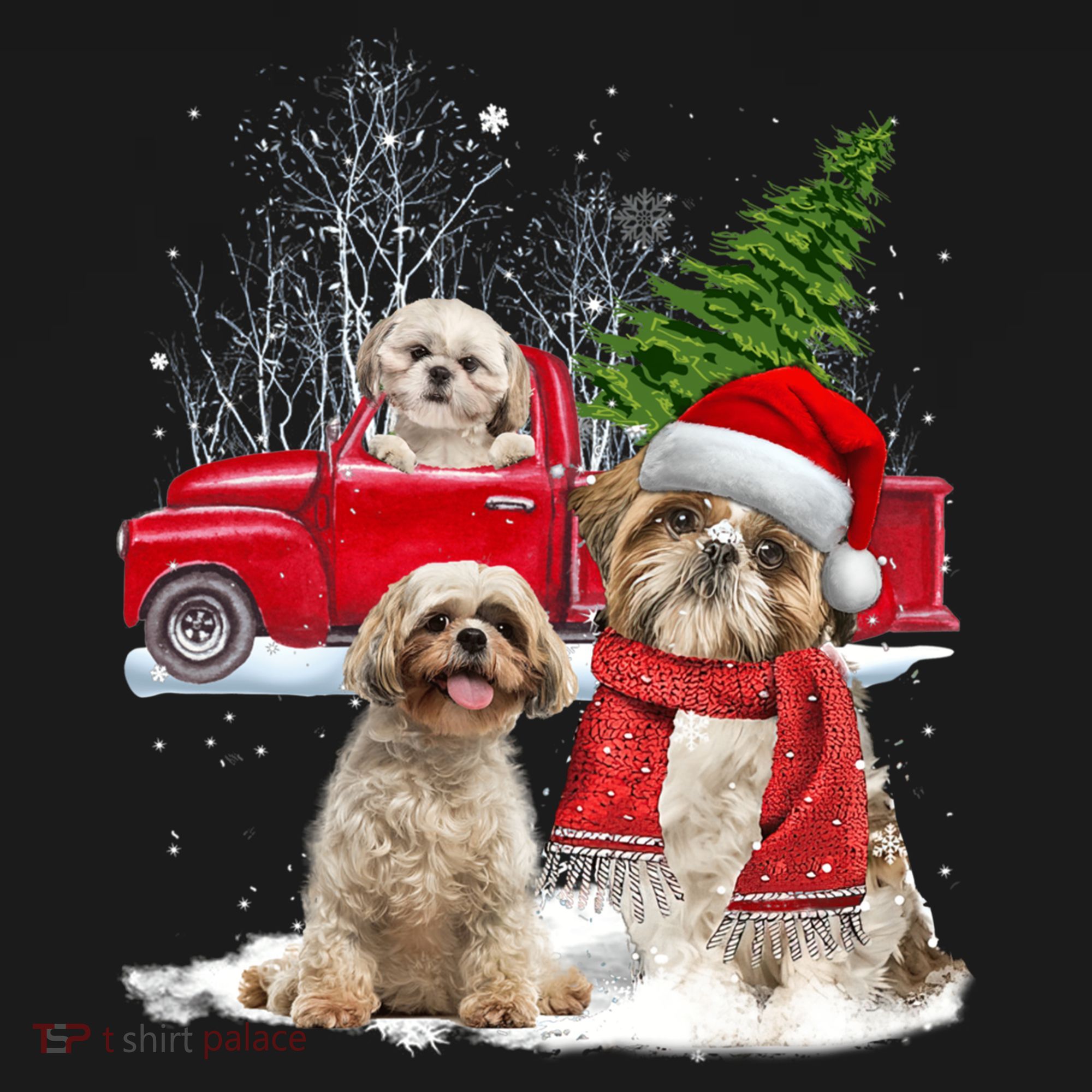 Shih Tzu Dog Riding Red Truck Christmas Tree Xmas Gift Backpack