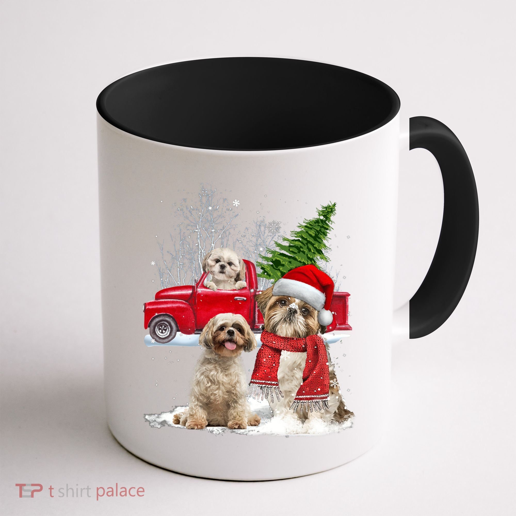 Shih Tzu Dog Riding Red Truck Christmas Tree Xmas Gift Coffee Mug