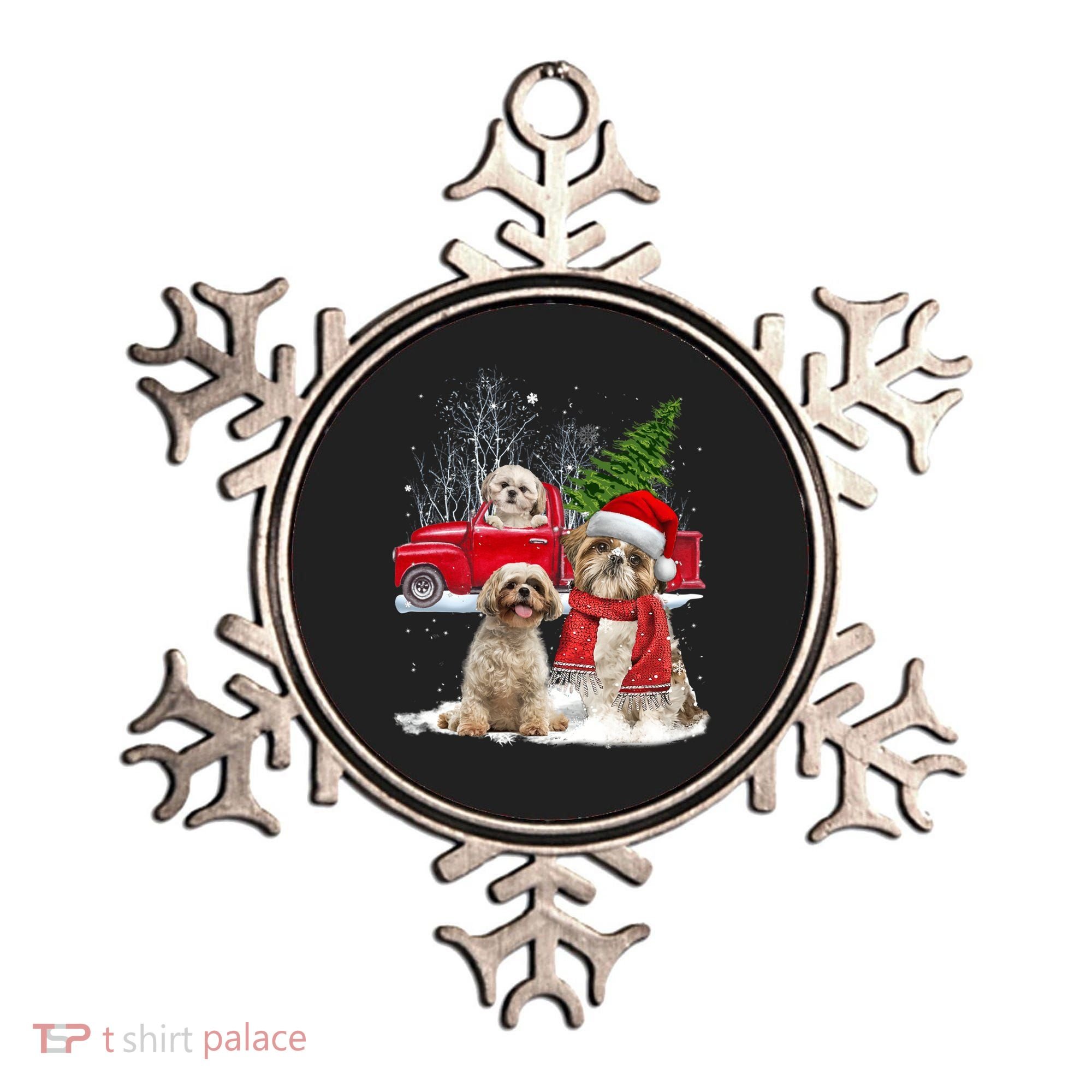 Shih Tzu Dog Riding Red Truck Christmas Tree Xmas Gift Ornament