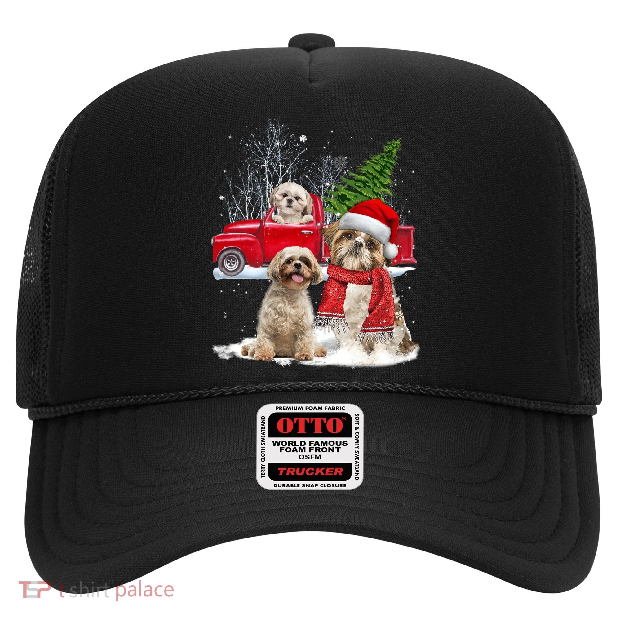 Shih Tzu Dog Riding Red Truck Christmas Tree Xmas Gift Hat