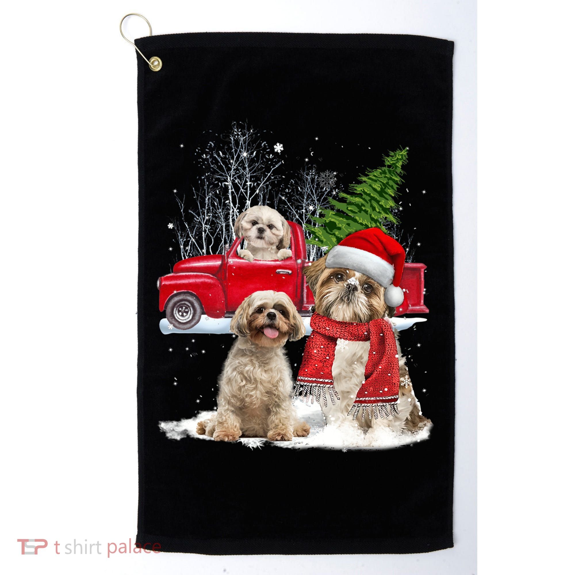 Shih Tzu Dog Riding Red Truck Christmas Tree Xmas Gift Golf Towel