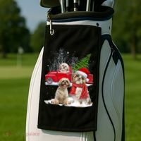 Shih Tzu Dog Riding Red Truck Christmas Tree Xmas Gift Golf Towel thumb 2