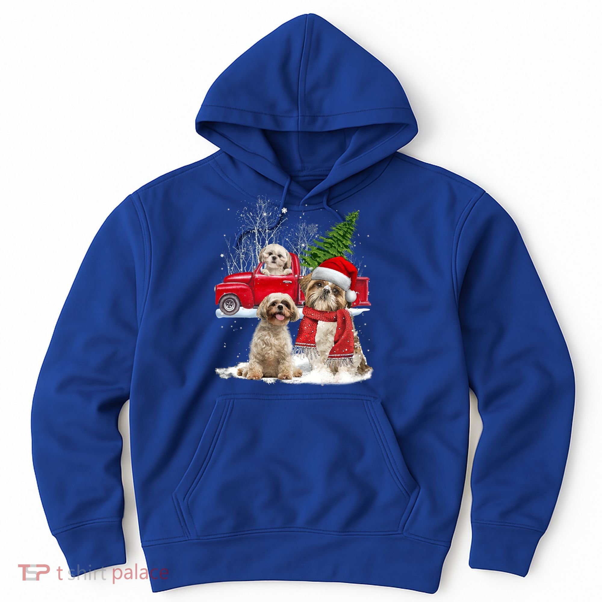 Shih Tzu Dog Riding Red Truck Christmas Tree Xmas Gift Hoodie