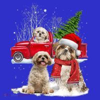 Shih Tzu Dog Riding Red Truck Christmas Tree Xmas Gift Long Sleeve Shirt thumb 2