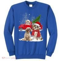 Shih Tzu Dog Riding Red Truck Christmas Tree Xmas Gift Sweatshirt thumb 0