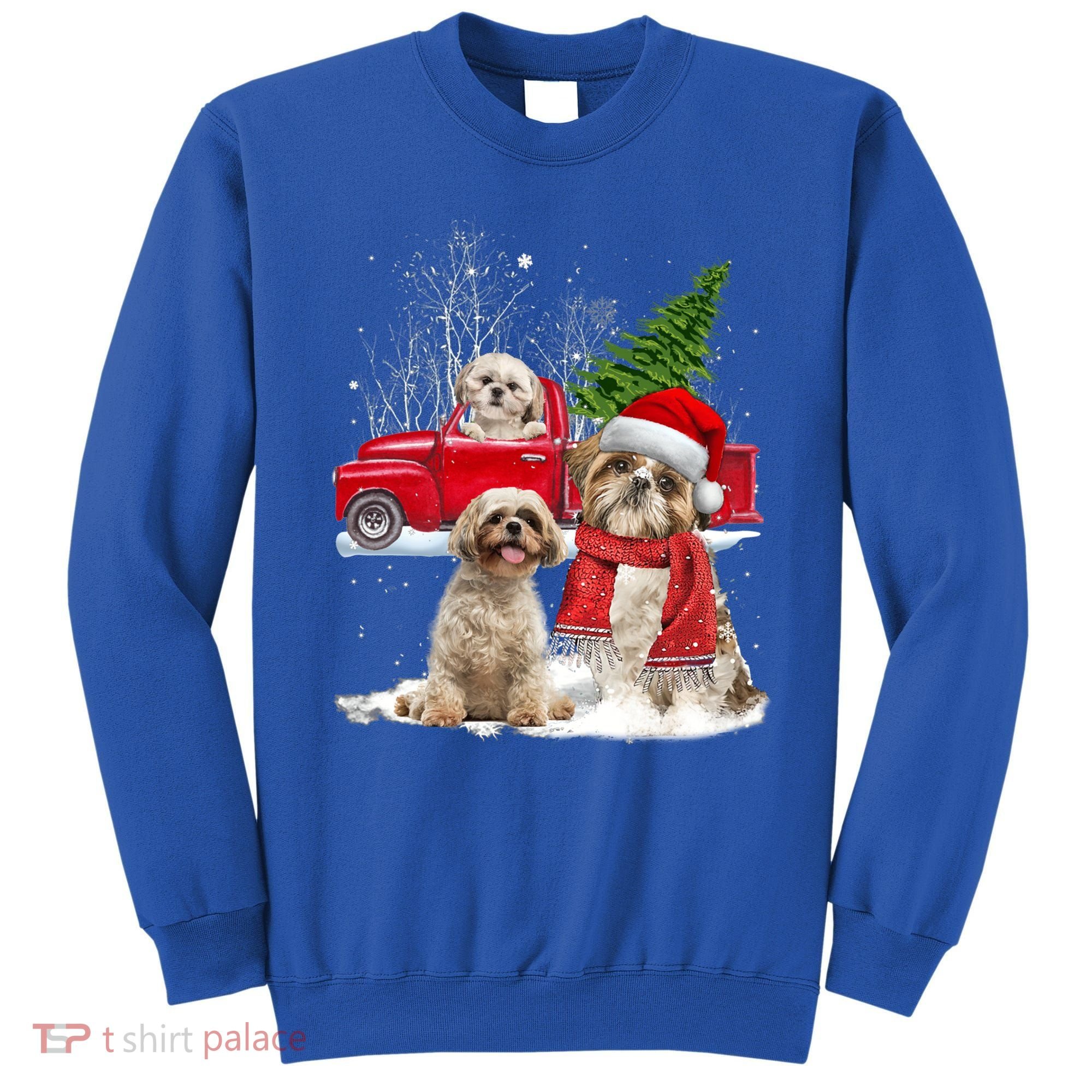Shih Tzu Dog Riding Red Truck Christmas Tree Xmas Gift Sweatshirt