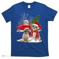 Shih Tzu Dog Riding Red Truck Christmas Tree Xmas Gift T-Shirt thumb 0