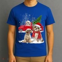 Shih Tzu Dog Riding Red Truck Christmas Tree Xmas Gift T-Shirt thumb 3