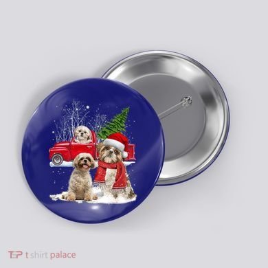 Shih Tzu Dog Riding Red Truck Christmas Tree Xmas Gift Button