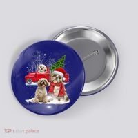 Shih Tzu Dog Riding Red Truck Christmas Tree Xmas Gift Button thumb 0