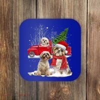 Shih Tzu Dog Riding Red Truck Christmas Tree Xmas Gift Coaster thumb 0