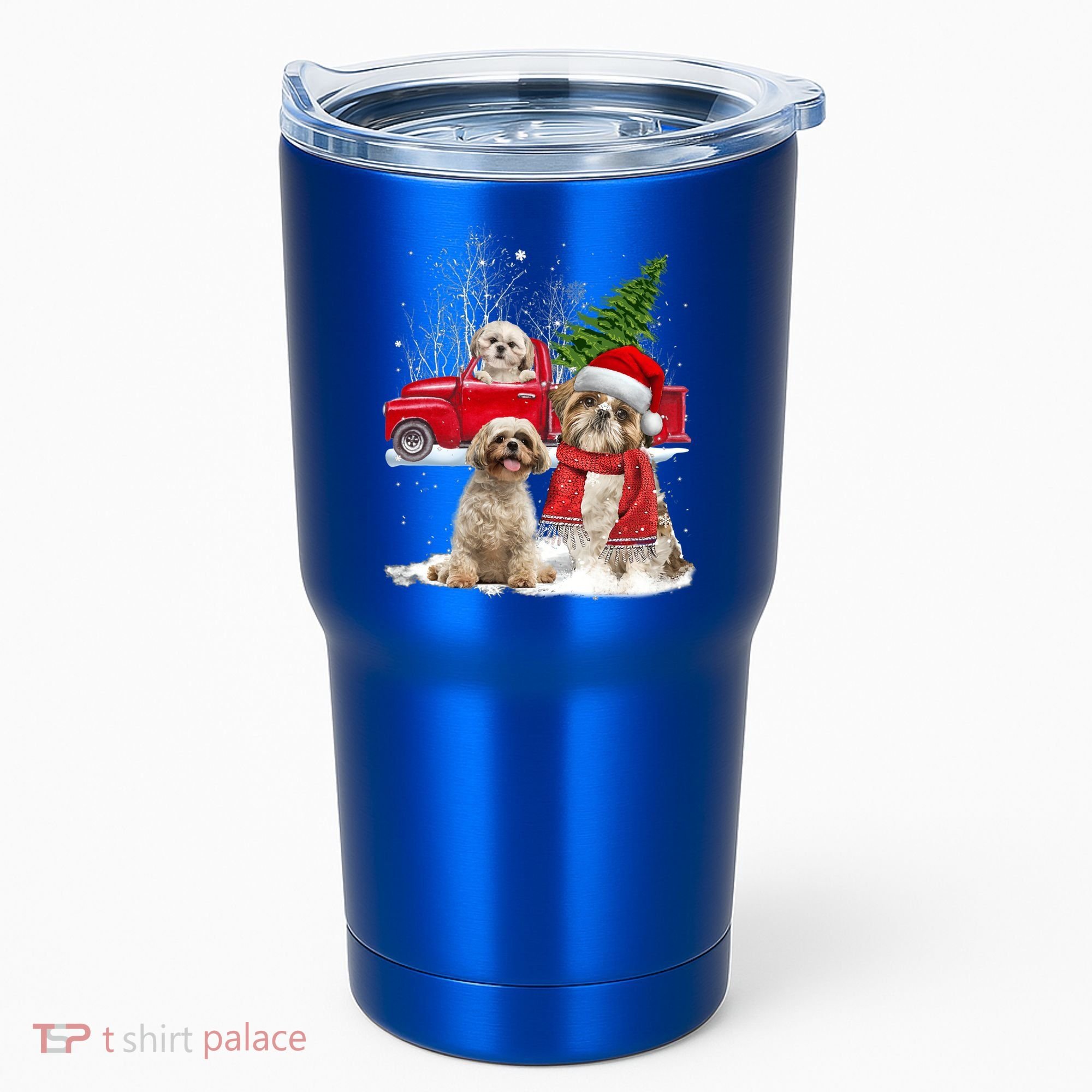 Shih Tzu Dog Riding Red Truck Christmas Tree Xmas Gift Tumbler