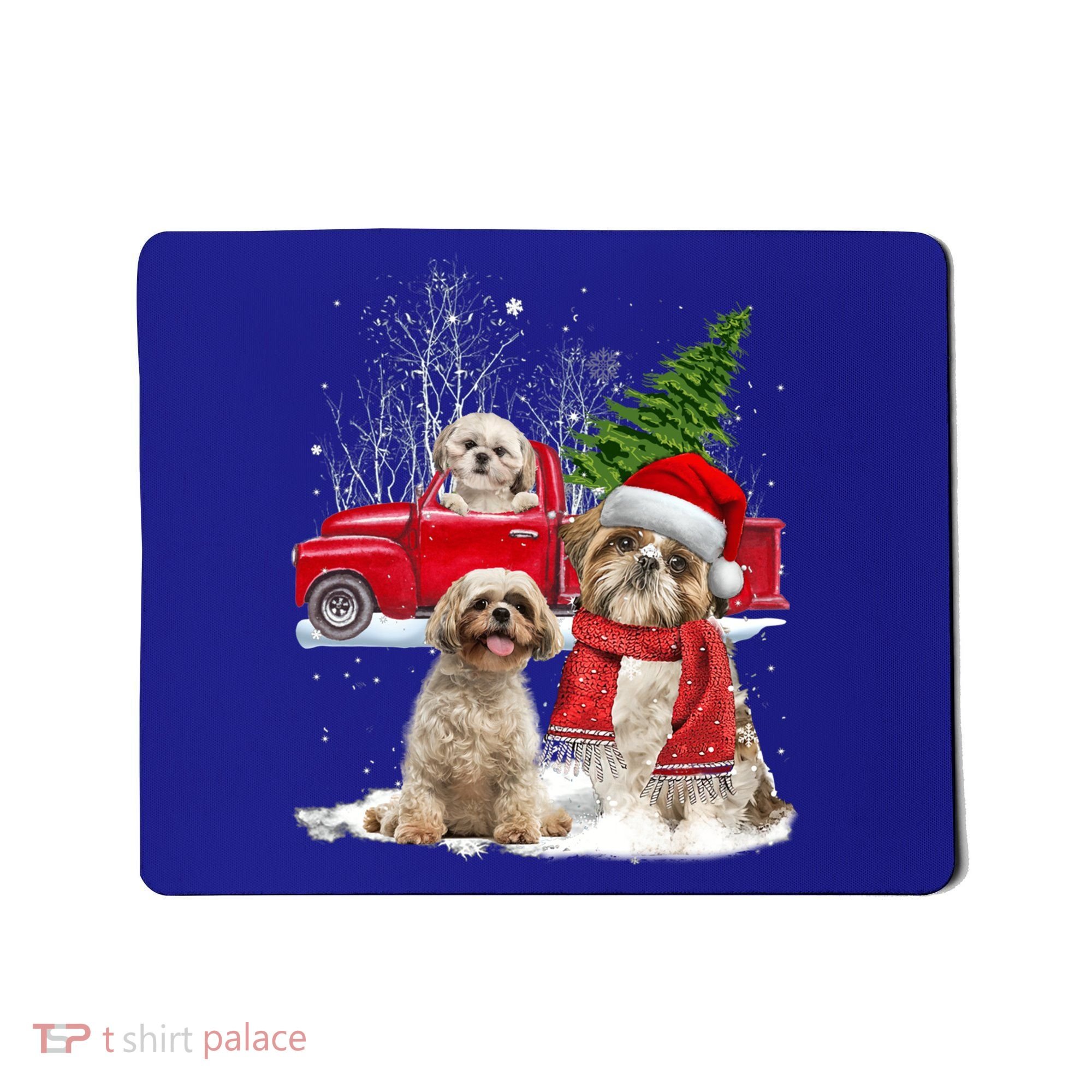 Shih Tzu Dog Riding Red Truck Christmas Tree Xmas Gift Mousepad