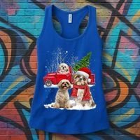Shih Tzu Dog Riding Red Truck Christmas Tree Xmas Gift Women's Tank Top thumb 3