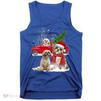 Shih Tzu Dog Riding Red Truck Christmas Tree Xmas Gift Tank Top thumb 0