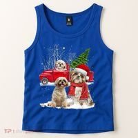Shih Tzu Dog Riding Red Truck Christmas Tree Xmas Gift Tank Top thumb 2