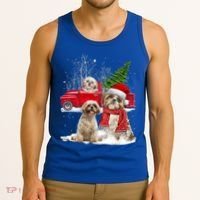 Shih Tzu Dog Riding Red Truck Christmas Tree Xmas Gift Tank Top thumb 3
