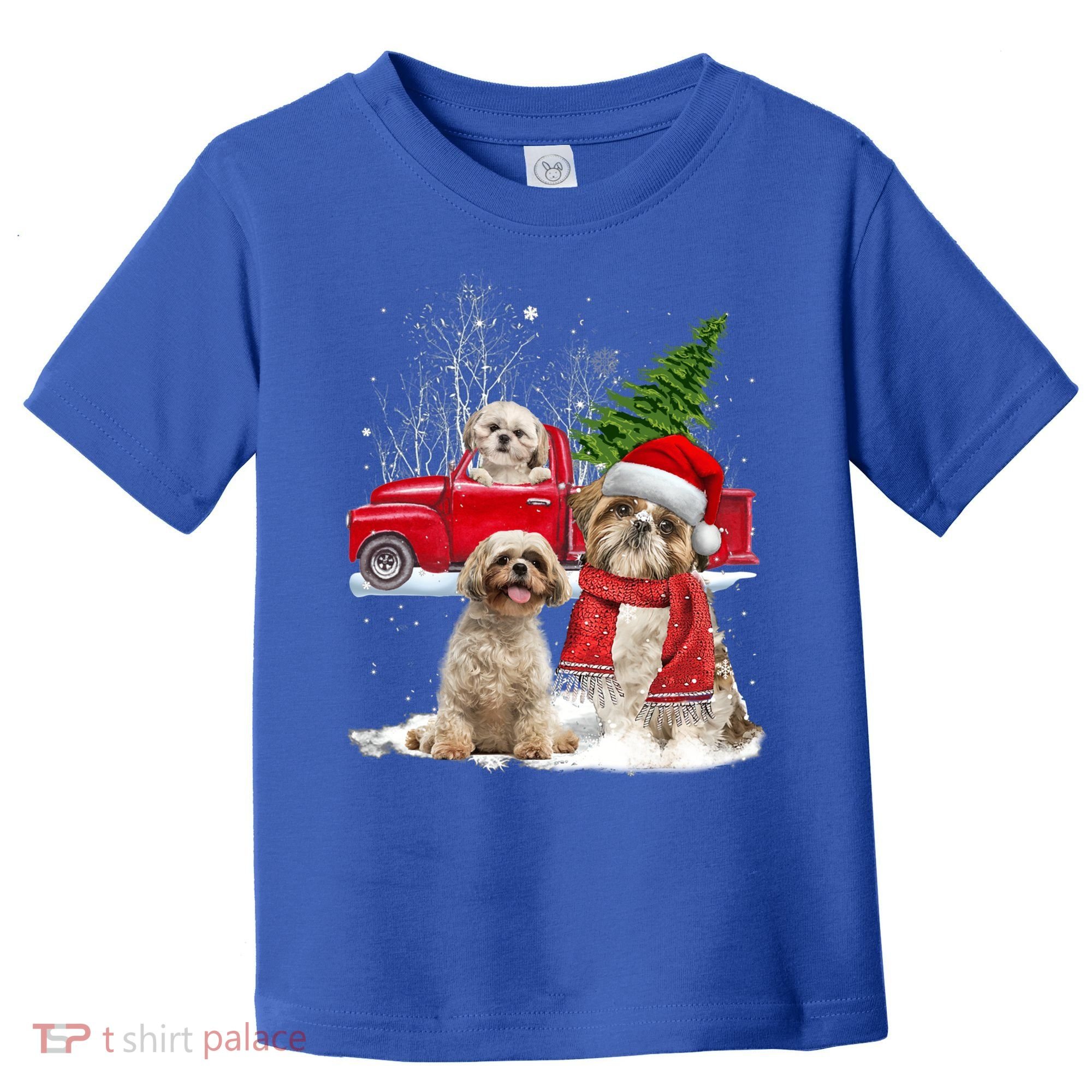 Shih Tzu Dog Riding Red Truck Christmas Tree Xmas Gift Toddler T-Shirt