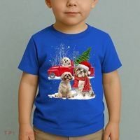 Shih Tzu Dog Riding Red Truck Christmas Tree Xmas Gift Toddler T-Shirt thumb 2