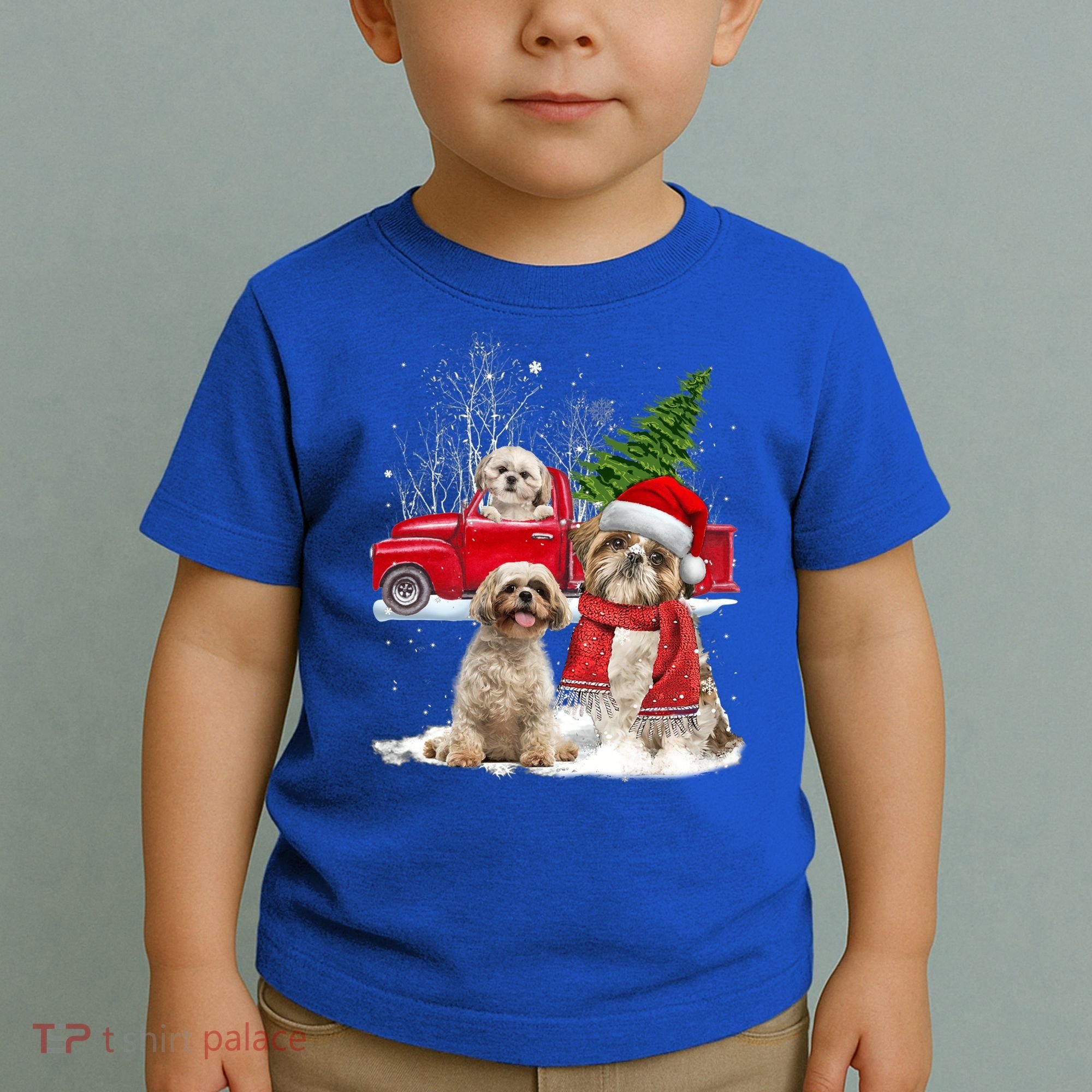 Shih Tzu Dog Riding Red Truck Christmas Tree Xmas Gift Toddler T-Shirt