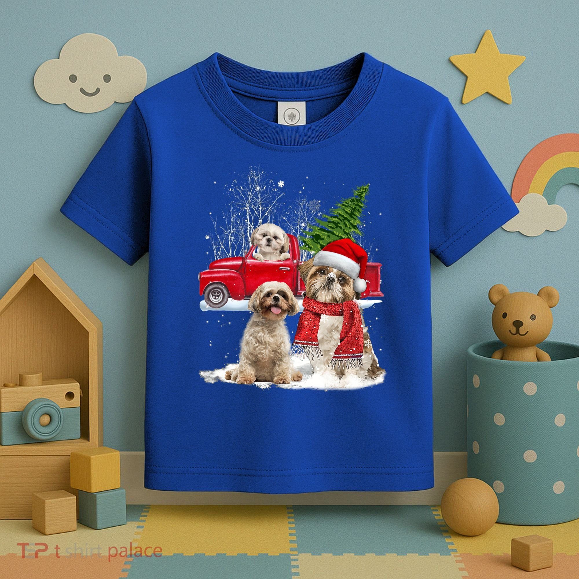 Shih Tzu Dog Riding Red Truck Christmas Tree Xmas Gift Toddler T-Shirt