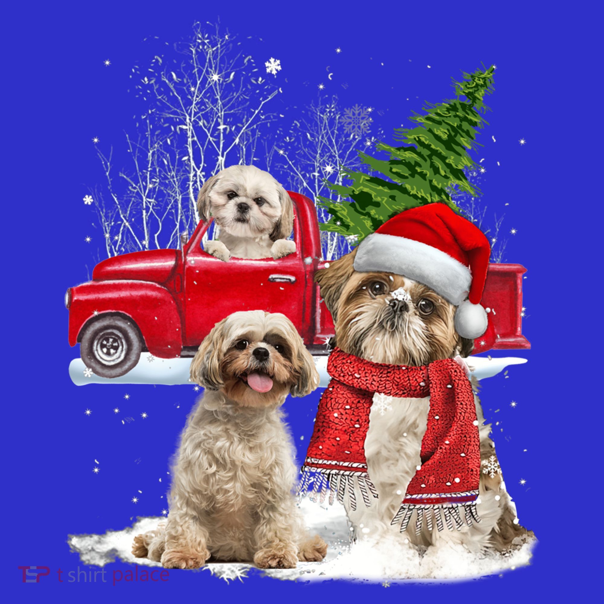 Shih Tzu Dog Riding Red Truck Christmas Tree Xmas Gift Visor