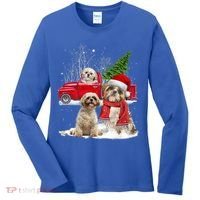 Shih Tzu Dog Riding Red Truck Christmas Tree Xmas Gift Women's Long Sleeve Shirt thumb 0