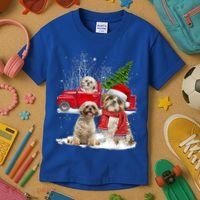 Shih Tzu Dog Riding Red Truck Christmas Tree Xmas Gift Kids T-Shirt thumb 3