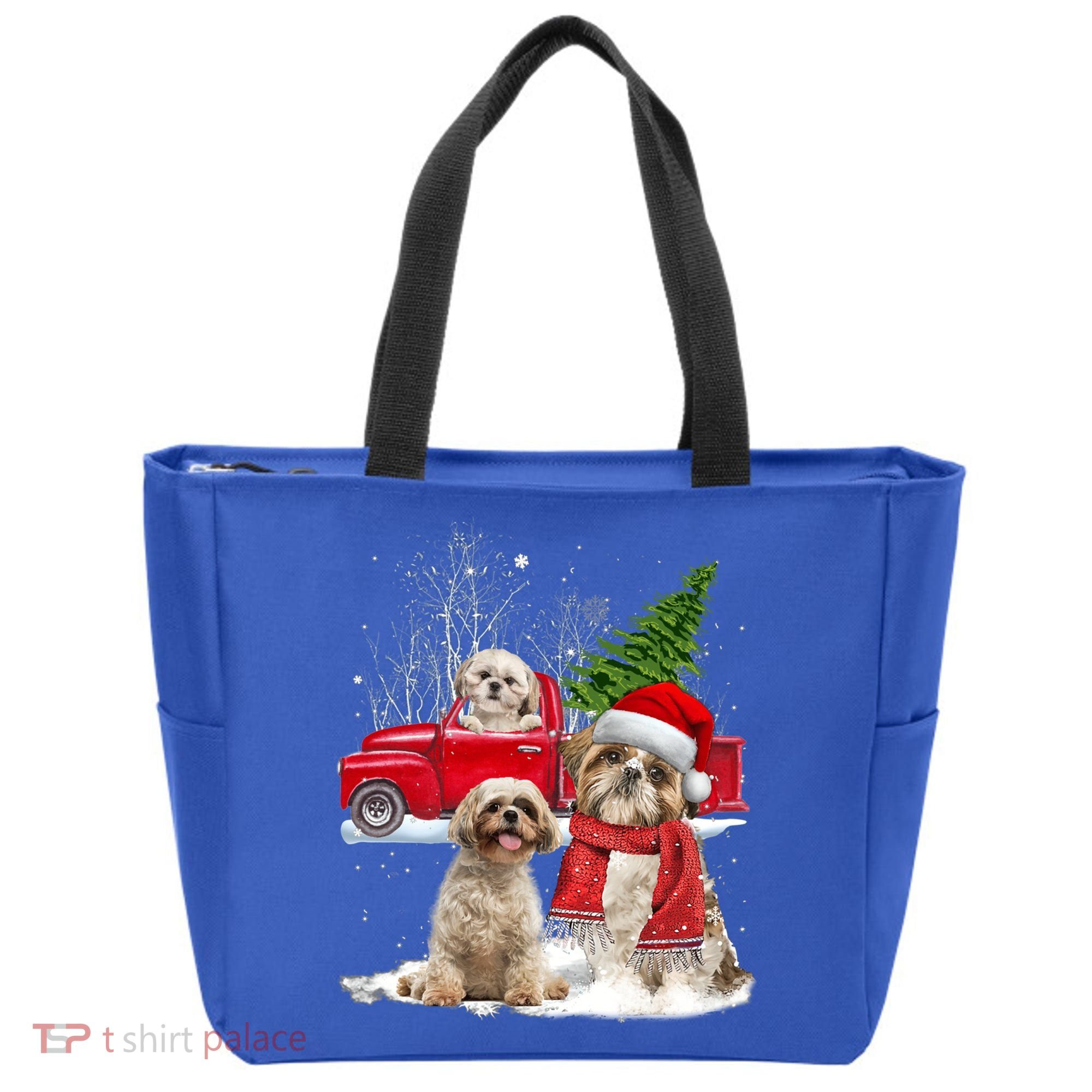 Shih Tzu Dog Riding Red Truck Christmas Tree Xmas Gift Tote Bag