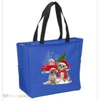 Shih Tzu Dog Riding Red Truck Christmas Tree Xmas Gift Tote Bag thumb 2