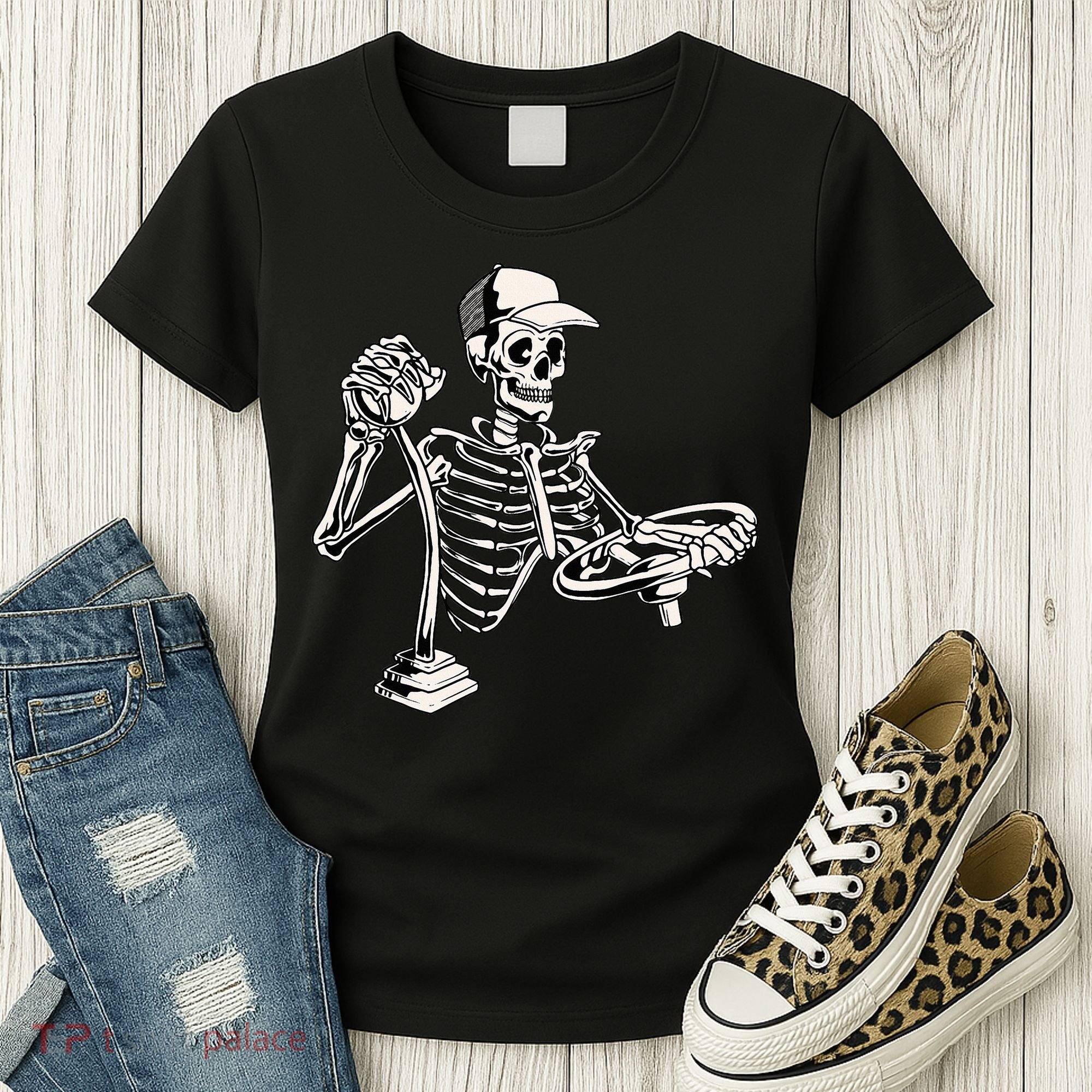 Skeleton Truck Driver Funny Big Trucking Trucker Women's T-Shirt