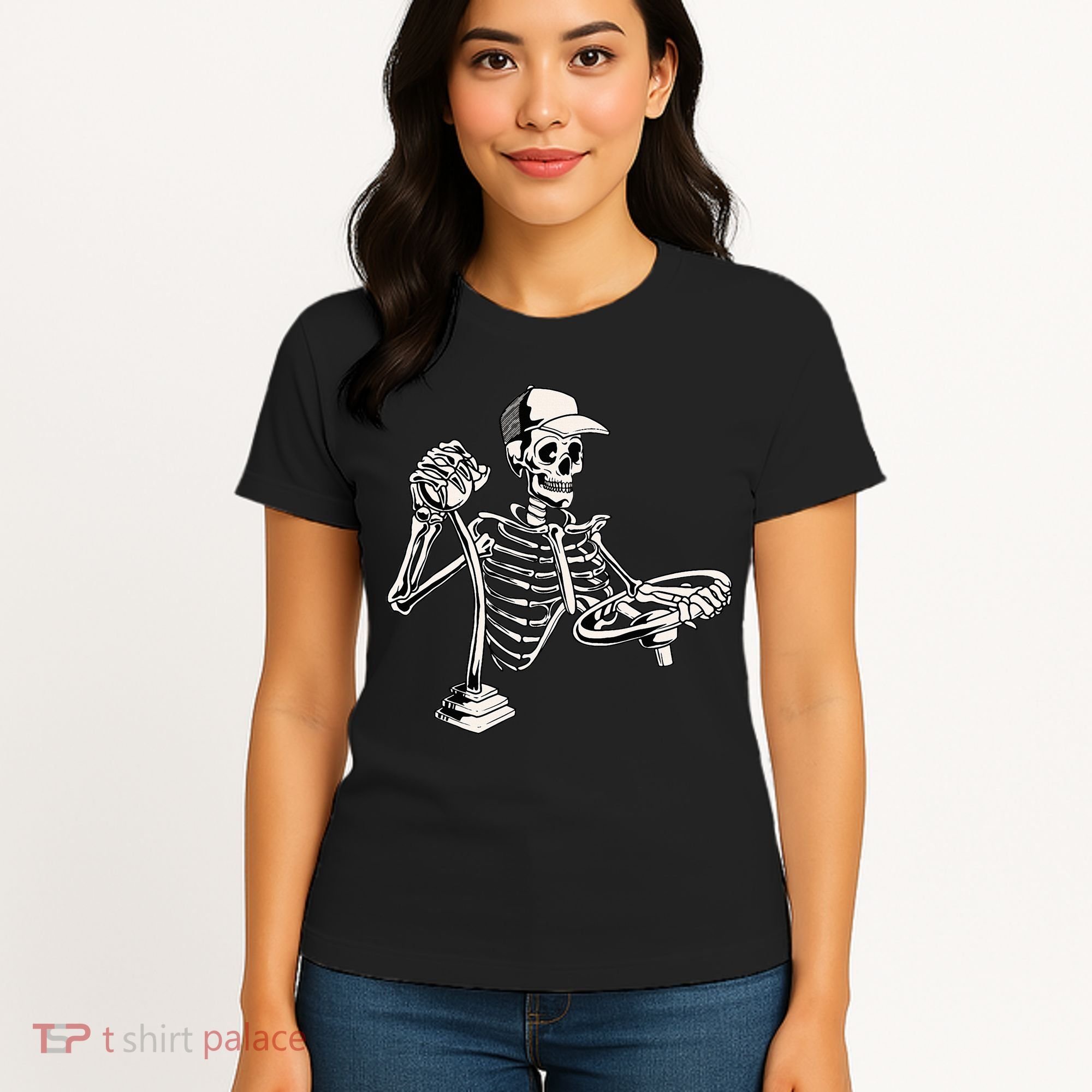 Skeleton Truck Driver Funny Big Trucking Trucker Women's T-Shirt