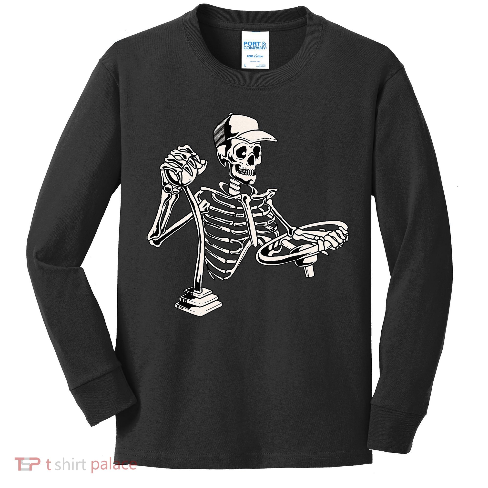 Skeleton Truck Driver Funny Big Trucking Trucker Kids Long Sleeve Shirt