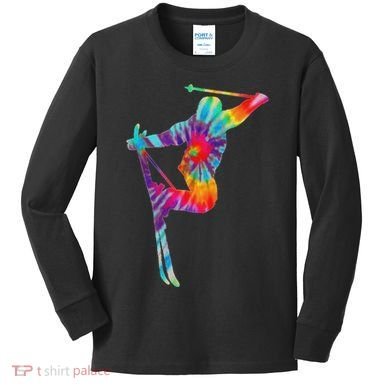 Ski Tie Dye Vintage Retro Skiing Skier Kids Long Sleeve Shirt
