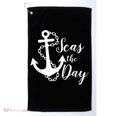 Seas The Day Nautical Anchor Cruise Vacation Golf Towel
