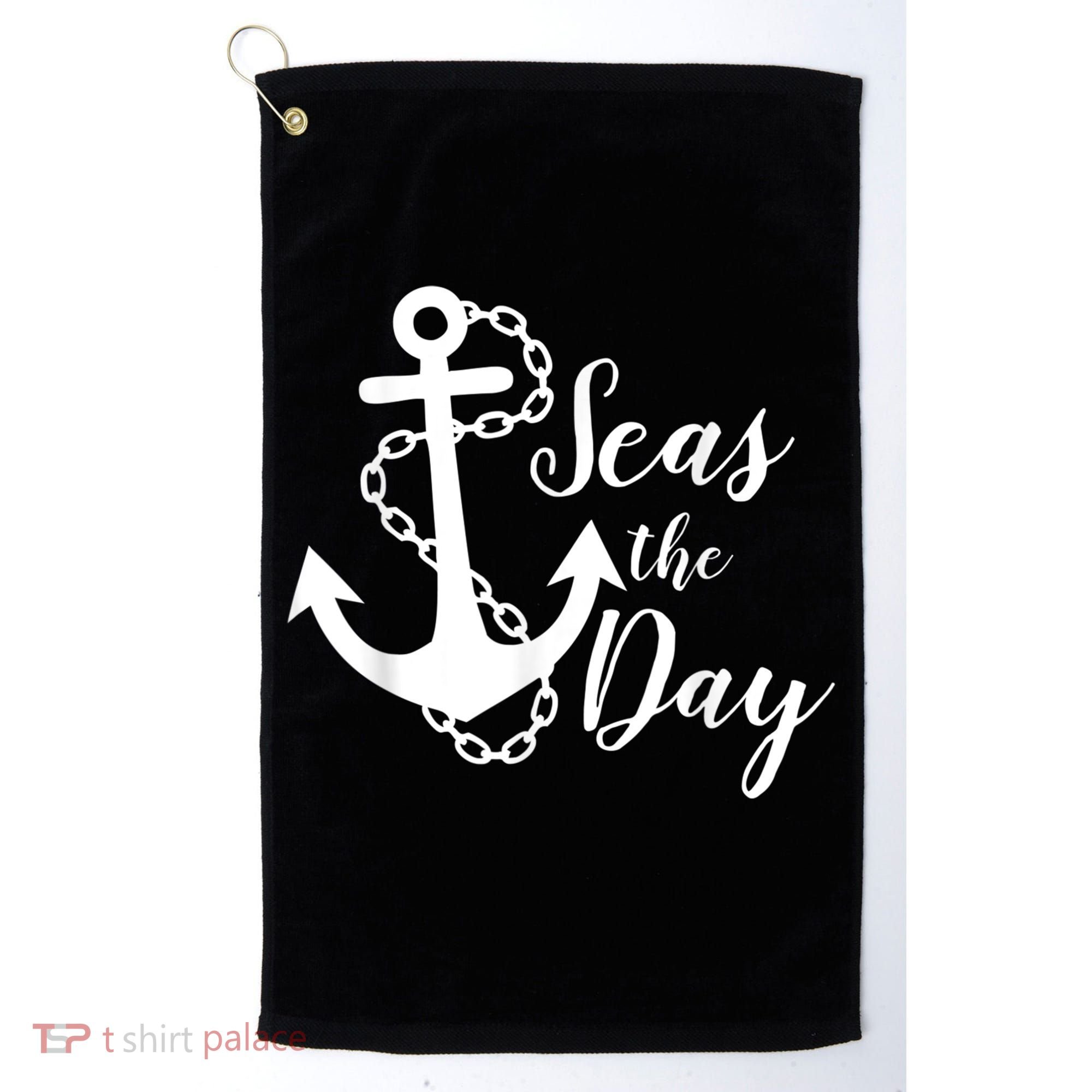 Seas The Day Nautical Anchor Cruise Vacation Golf Towel