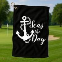Seas The Day Nautical Anchor Cruise Vacation Golf Towel thumb 1